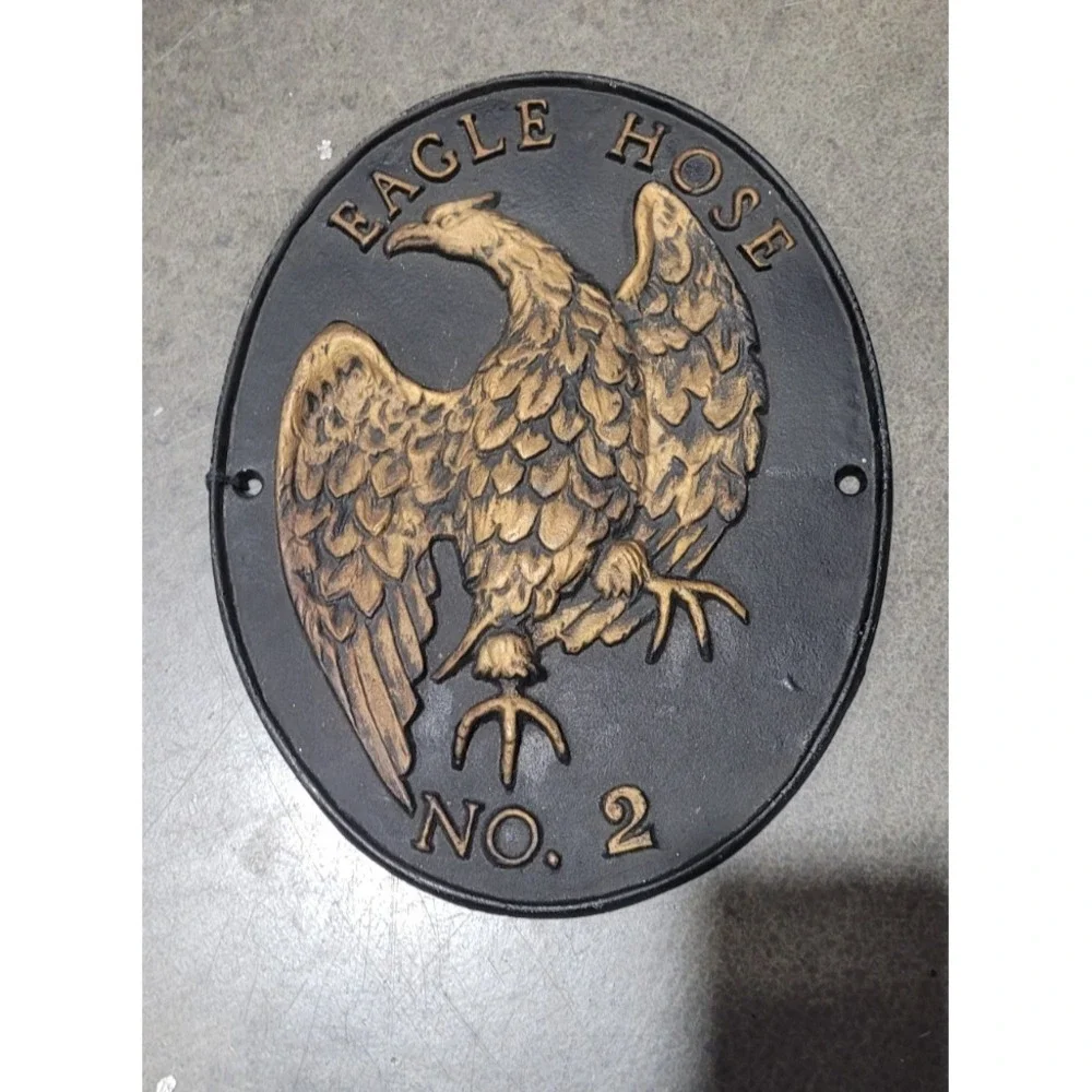 VINTAGE 1880 Large Cast Iron Eagle Hose No. 2 Plaque. (heavy 5.12 Lb.)